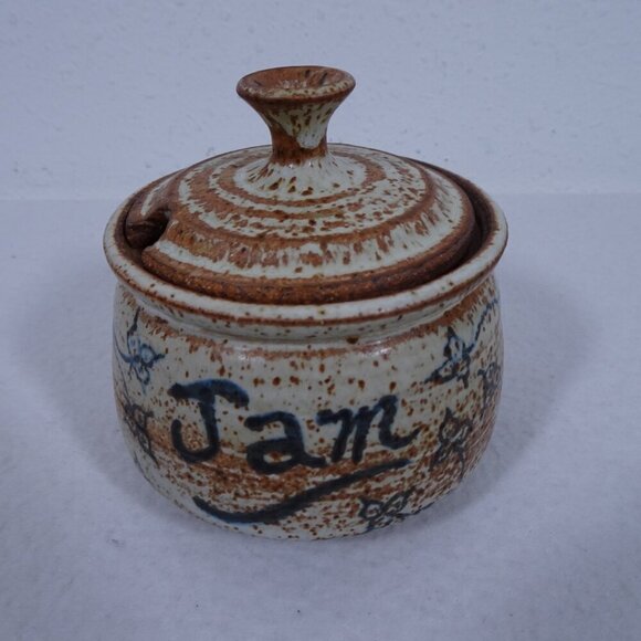 Vintage Studio Art Pottery Jam Jar Honey Pot Rustic Signed Farmhouse Country - Picture 3 of 9